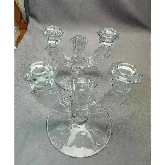 Vintage Tiffin Franciscan Etched Crystal Candelabra Double Candlestick Holders - Picture 7 of 9
